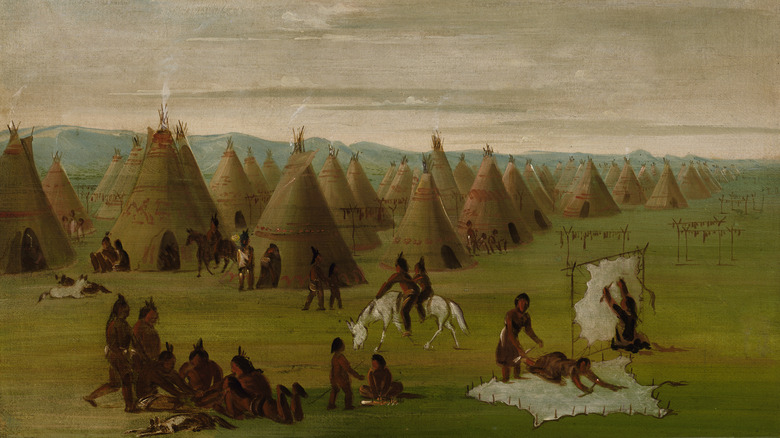 A Comanche settlement of many teepees