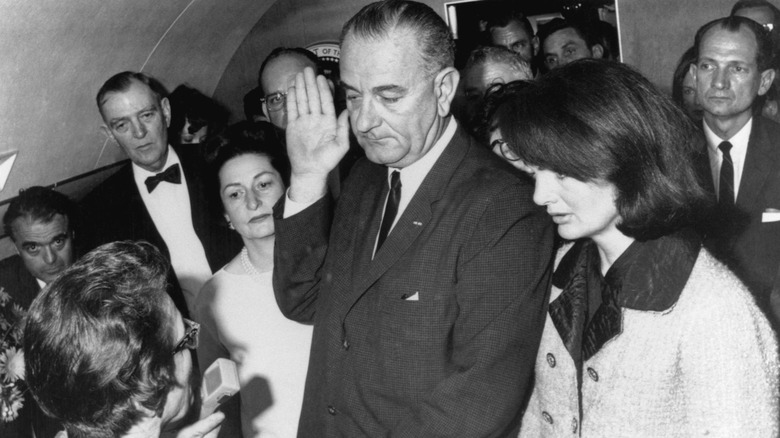 Lyndon Johnson sworn in to presidency on Air Force One