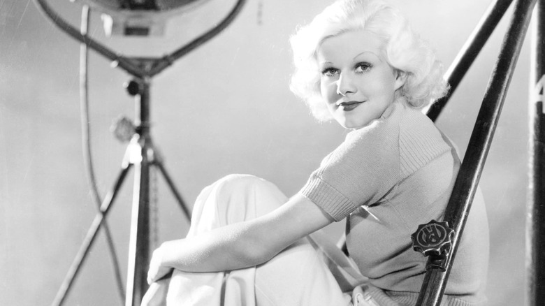 Jean Harlow sitting backstage