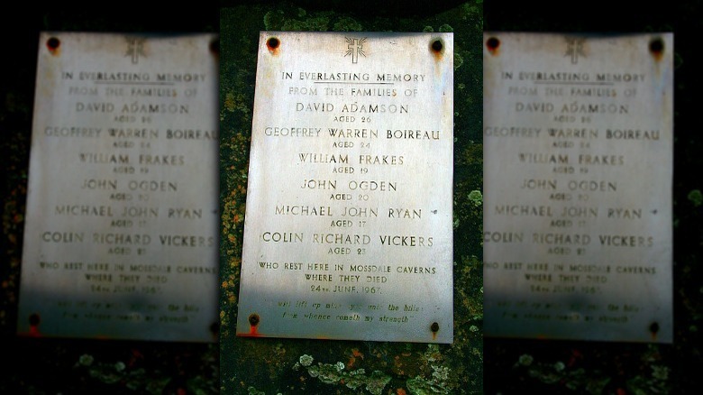 Memorial plaque honoring the lost cavers at Mossdale Caverns