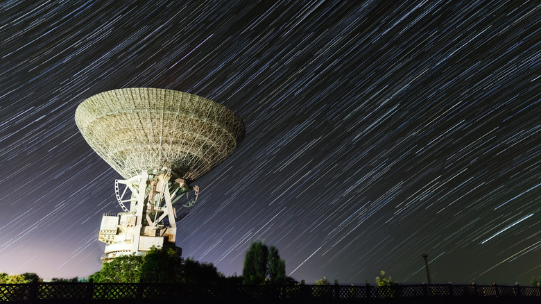 satellite dish and star trails