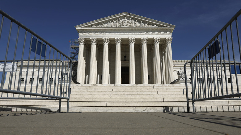 Security fences surrounding front Supreme Court