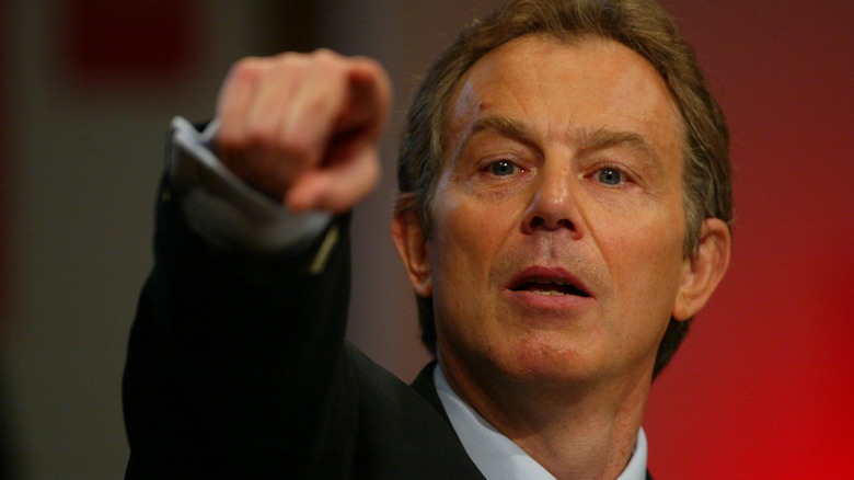 Tony Blair suit pointing at camera