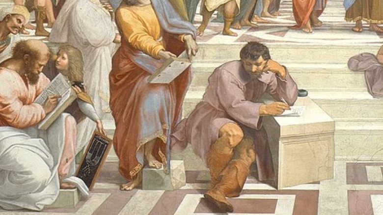 Raphael's The School of Athens detail of michelangelo