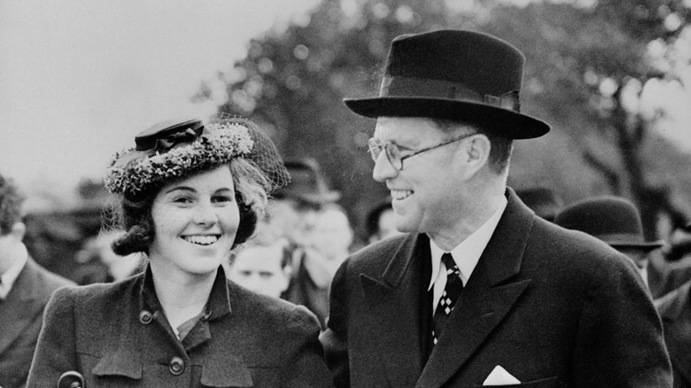 Joseph and Rosemary Kennedy smiling outside event