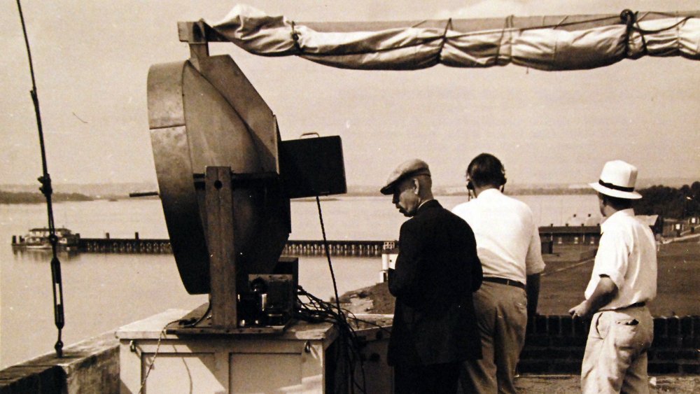 Dr. A. Hoyt Taylor, (left), with Dr. Claude Cleeto and J.P. Hagen operate the 1937 equipment which will soon be placed on USS Leary (DD 158) thus becoming the first shipboard radar in 1945