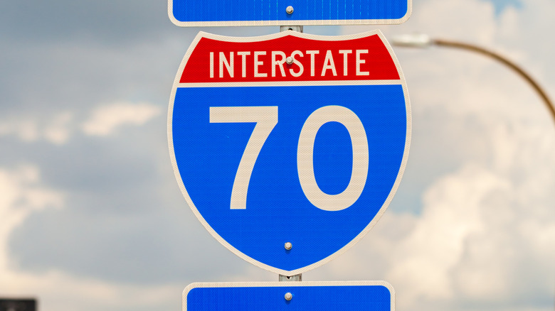 Closeup of Interstate 70 highway sign