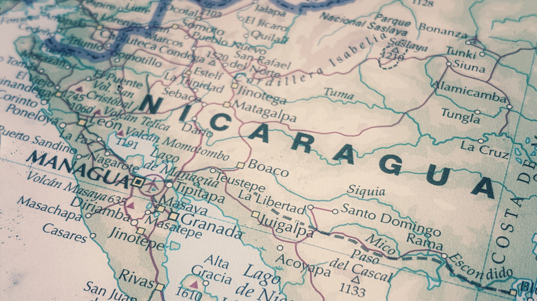 Map of Nicaragua with Managua marked.