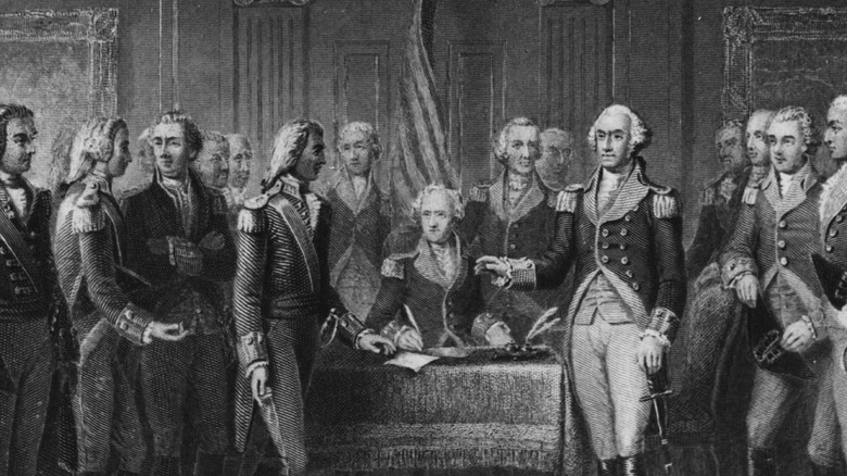 Illustration of George Washington with company