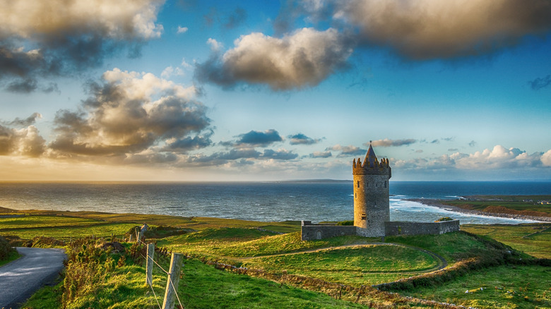 doolin castle and beach west coast of ireland