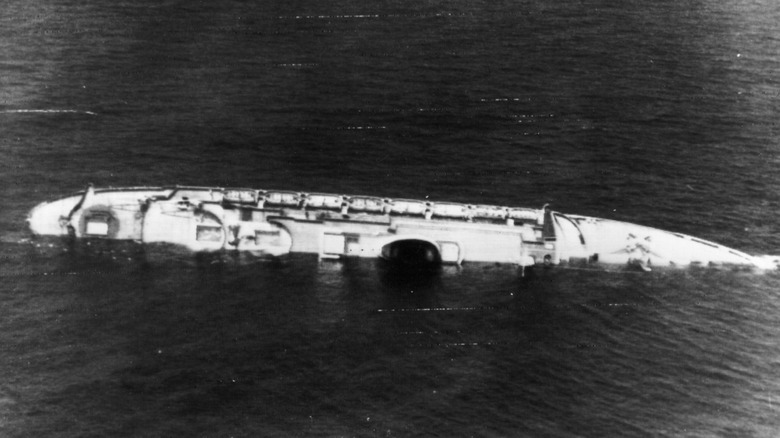 The Andrea Doria wreck floating in the water