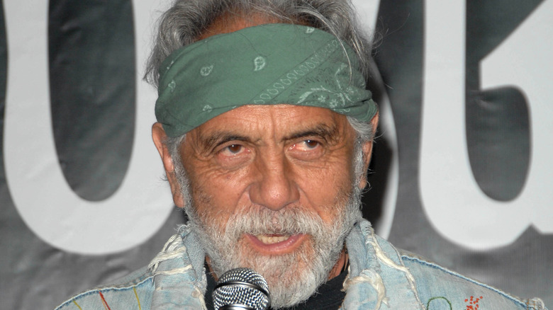 tommy chong headband microphone denim vest