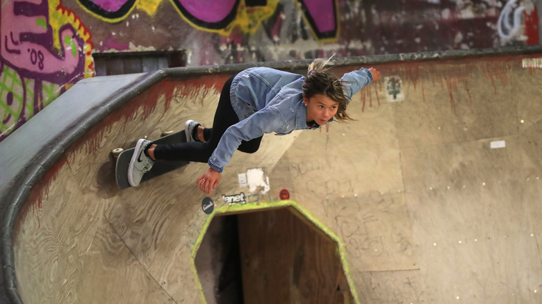 Sky Brown riding a ramp