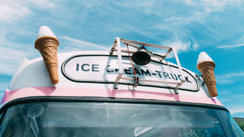 Front of an ice cream truck blue sky