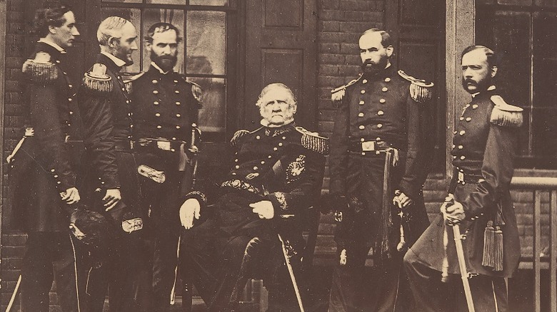 Union generals standing on porch