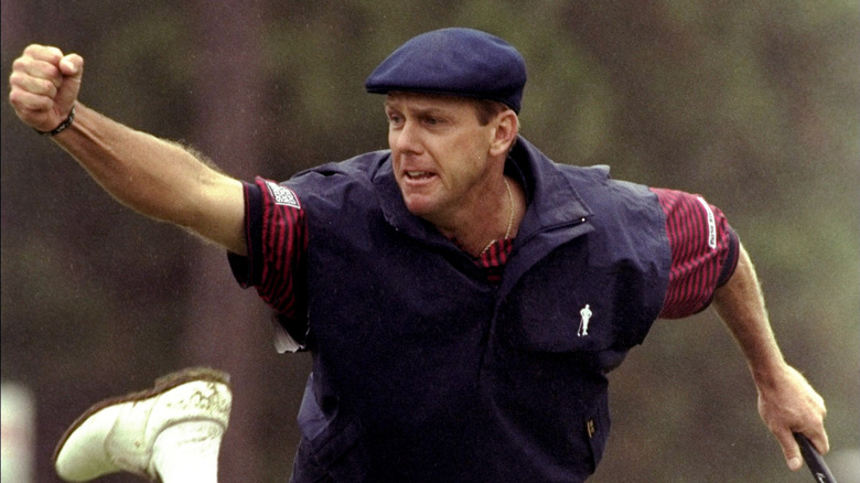 Payne Stewart celebrates golf course