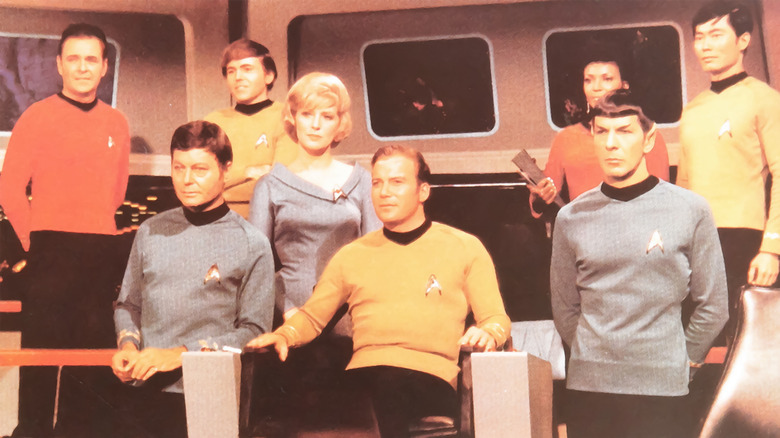 A shot from the 60s Star Trek of the cast assembled on Enterprise bridge