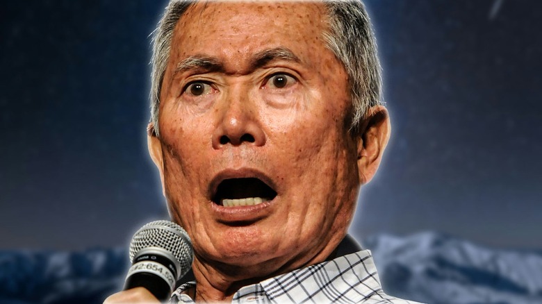 Star Trek's George Takei talking in a microphone