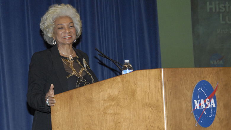 Nichelle Nichols giving a speech at NASA