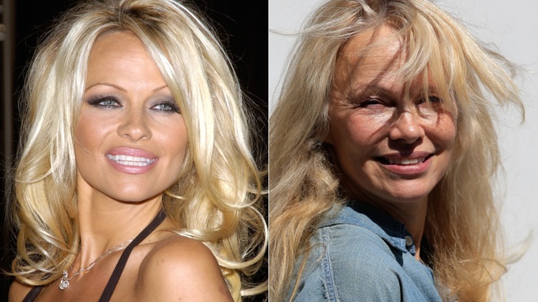 pamela anderson much makeup 90s and no makeup