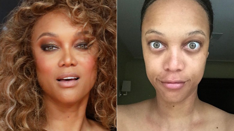 tyra banks makeup curly hair and no makeup