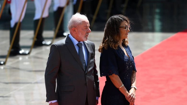 Luiz Inácio and Janja Lula da Silva stood red carpet at official event