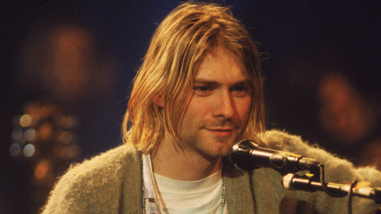 Kurt Cobain smiling during MTV Unplugged taping