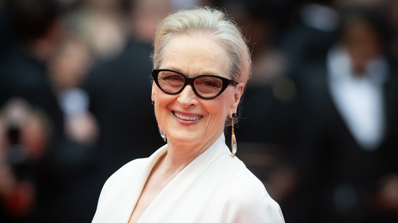 Meryl Streep glasses white jacket smiling