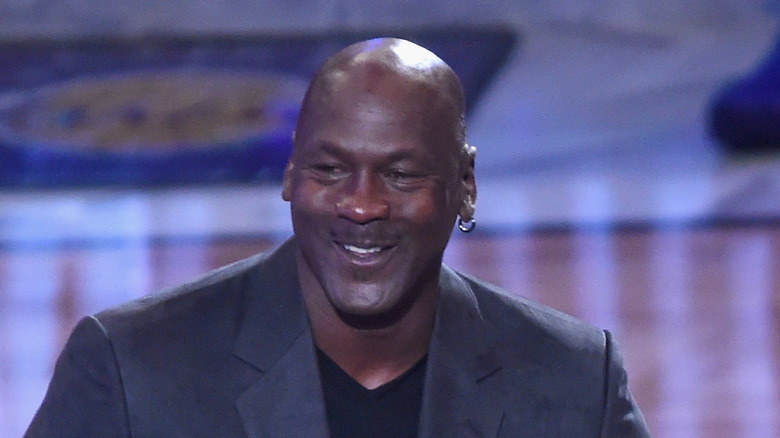 Michael Jordan earring grey blazer