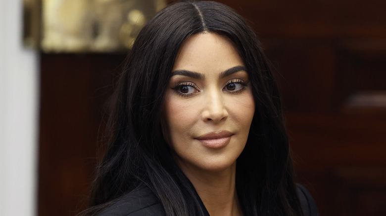 kim kardashian long black hair smiling