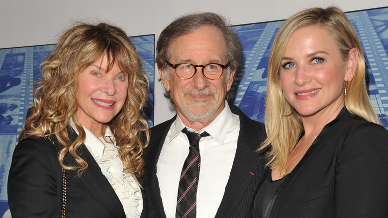 Kate Capshaw, Steven Spielberg, and Jessica Capshaw posing for a photo