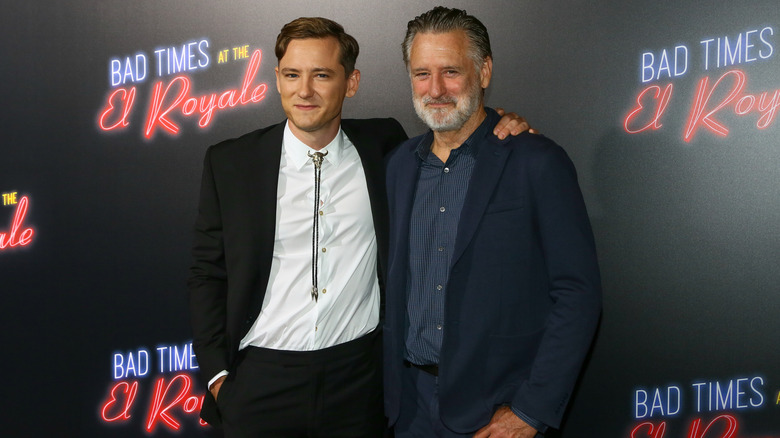 Lewis Pullman with his arm around Bill Pullman