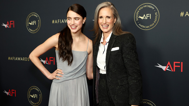 Margaret Qualley and Andie MacDowell smiling for a photo