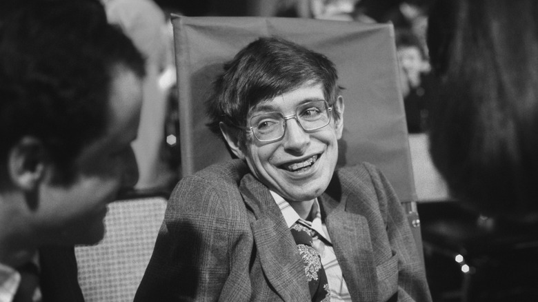 Young Stephen Hawking talking to journalist