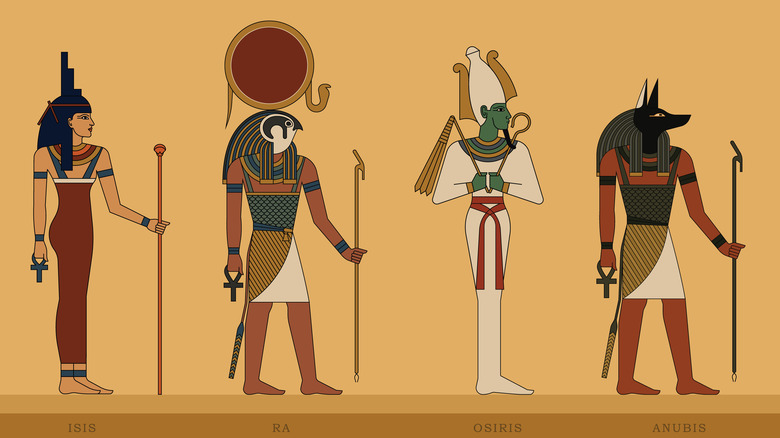 lllustration of Isis, Ra, Osiris, and Anubis