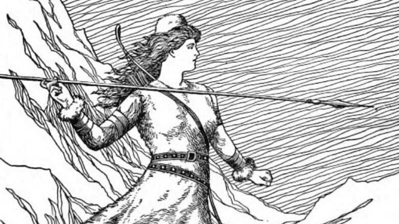 Icelandic woman hunter holding spear