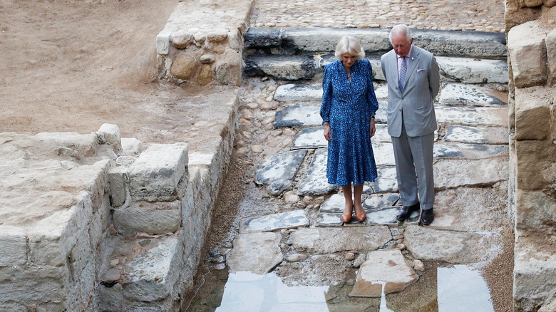 King Charles and Camilla stood on ancient ruins