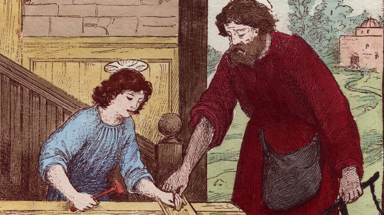 jesus and joseph in workshop illustration