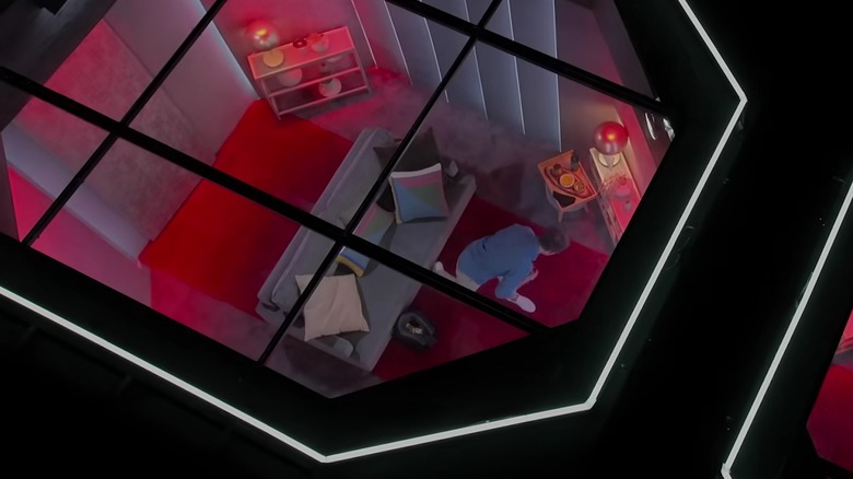 A contestant in the pods seen from overhead on Love is Blind