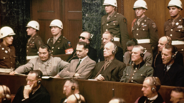 defendents in the dock at the Nuremberg trials