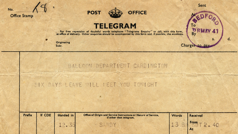 UK telegram from soldier announcing leave