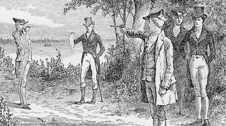 Alexander Hamilton and Aaron Burr duelling