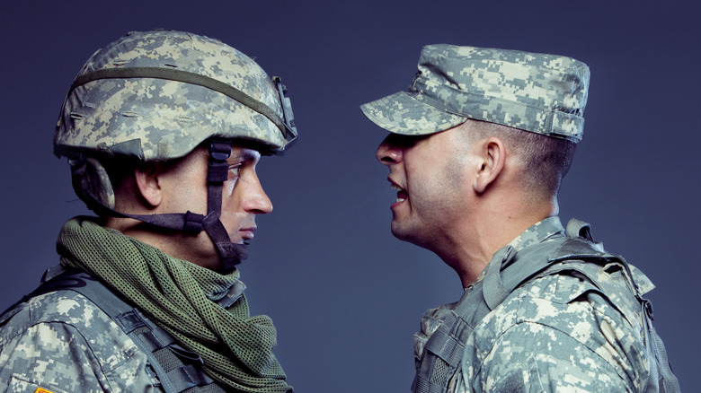 Soldier yelling at other soldier uniform