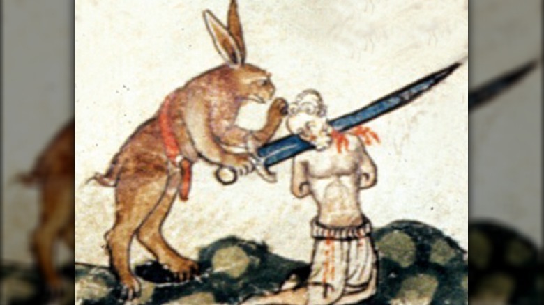 medieval manuscript rabbit beheading a man