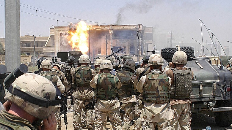 delta force operators at burning building