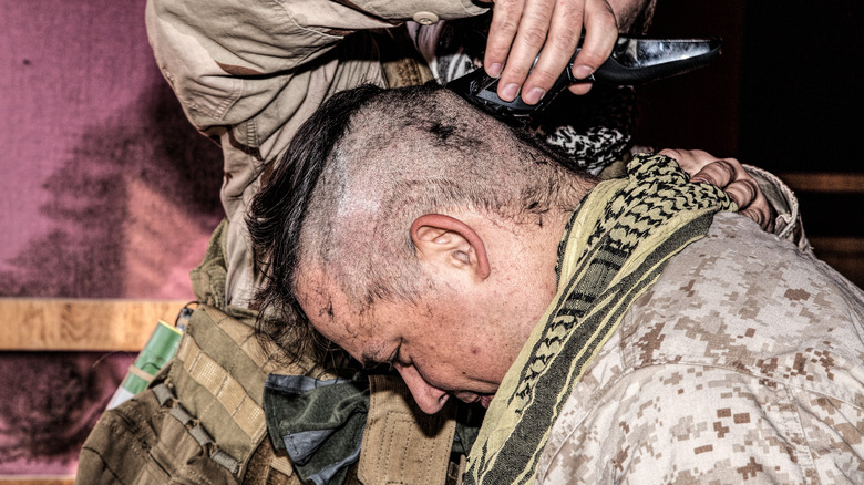 Marine receives a haircut