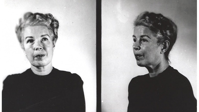 Axis Sally Mildred Gillars appears in a mugshot