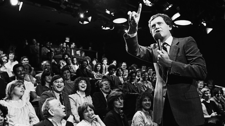 David Letterman performing to audience