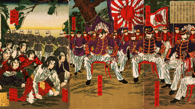 Painting Japanese troops samurai surrendering