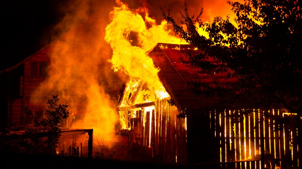 Barn on fire.